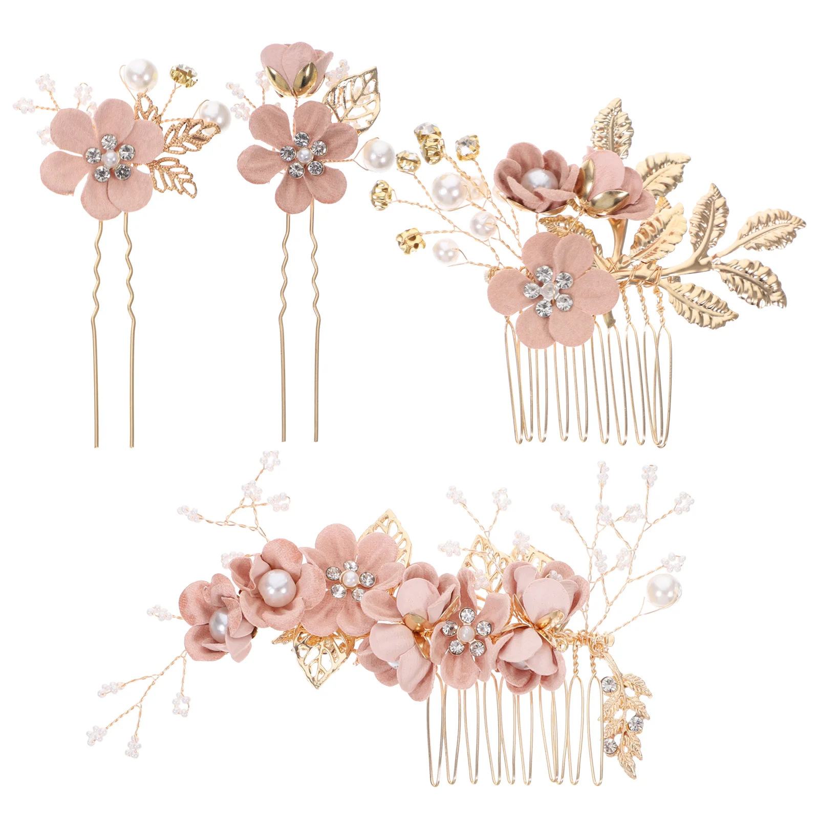4 Pcs Headgear Suit Wedding Decor Hair Accessories Flower Pin Romantic Bride Headdress Set