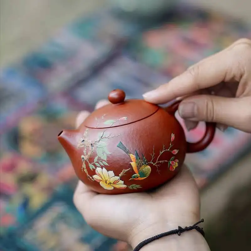 Changtaoyixing Teapot By Li Xiaolu, Zisha Pear Skin Big Red Robe Xi Shi Clay Painted Model 190Cc
