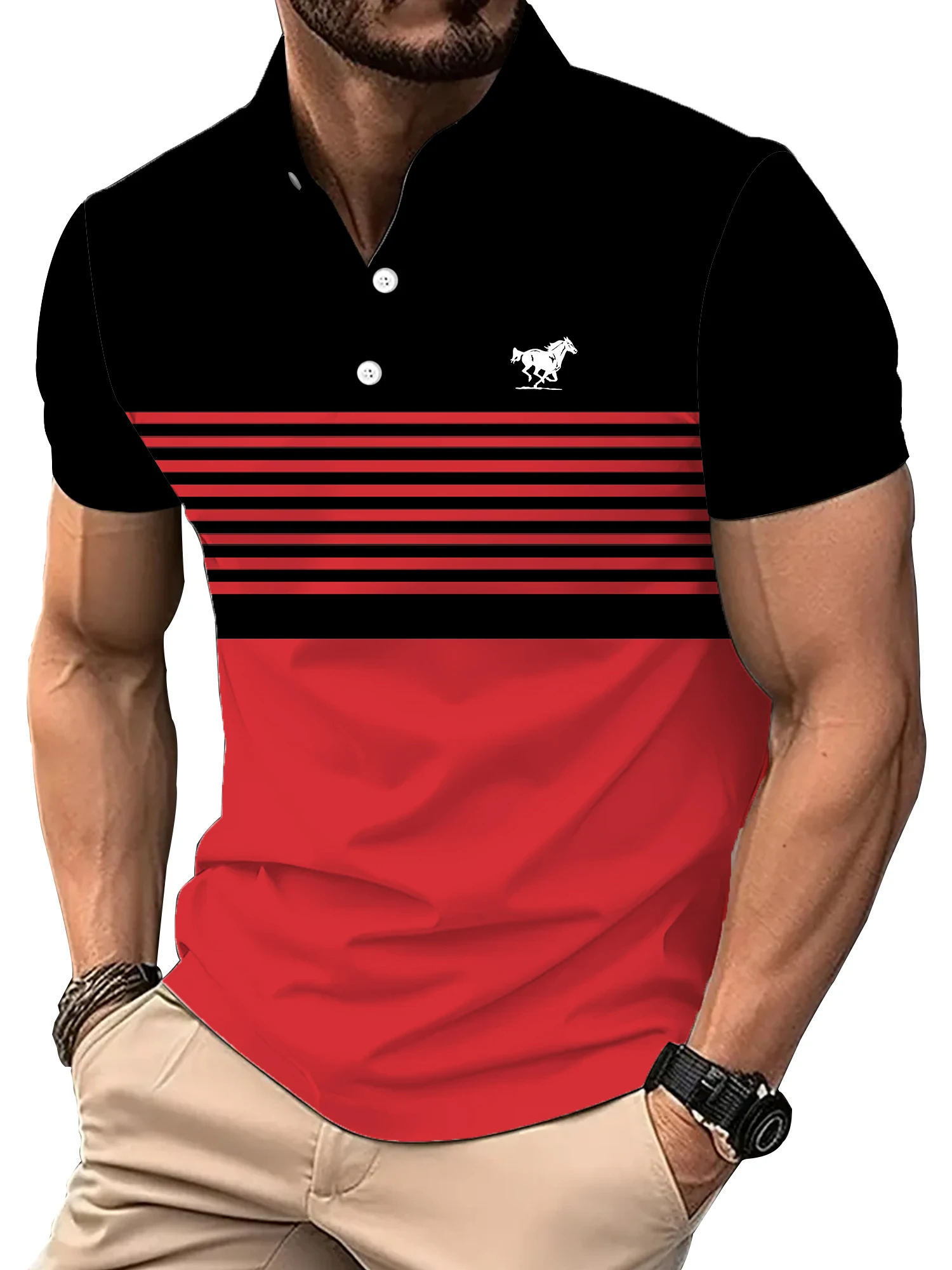 2024 Golf Wear Men Fashion Short -sleeved Striped Stamps Poloshan Casual Lapel POLO Shirt Men's Clothing Tops