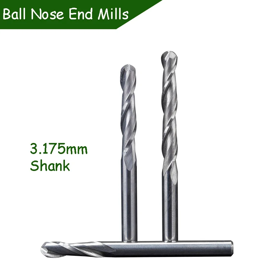 

3.175mm Carbide Ball Nose End Mills 0.8~2.5mm 2 Flutes Mills Cutter Carving Router Bits 3D Relief Wood Tool for Woodworking