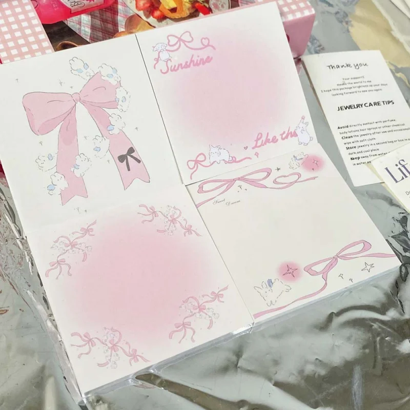 

50 Page/book Pink Bow Cream Style Bunny Note Book，ins style Tearable Memo Portable Notebook Journal Material Decorative Paper