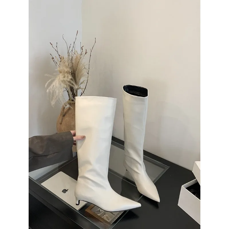 

Winter New Fashion Knee-High Boots Women Pointed Toe Elegant Thin Low Heel Casual Ladies Pumps Shoes Long Botas Mujer