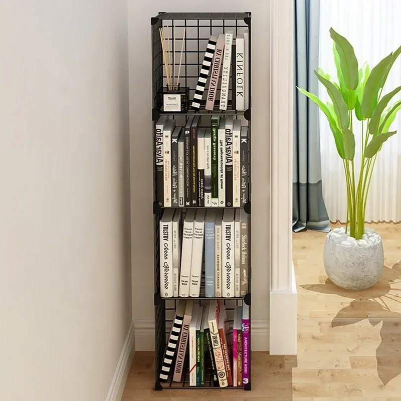 High Quality Bookshelf Grids Wire Display Storage Cabinet Stand Metal Cube Living Room Bookcase Steel Etagere Modular Furniture