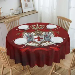 Knights Templar Flag With Coat Of Arms Round Tablecloths 60 Inches Medieval Warrior Cross Table Cover for Parties Table Cloth