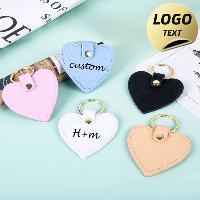 Laser Csutom Logo Round Heart Tassel Keychain Blank Leather Engrave Car Keyring Bag Pendant Personalize Name Number Car Keyring