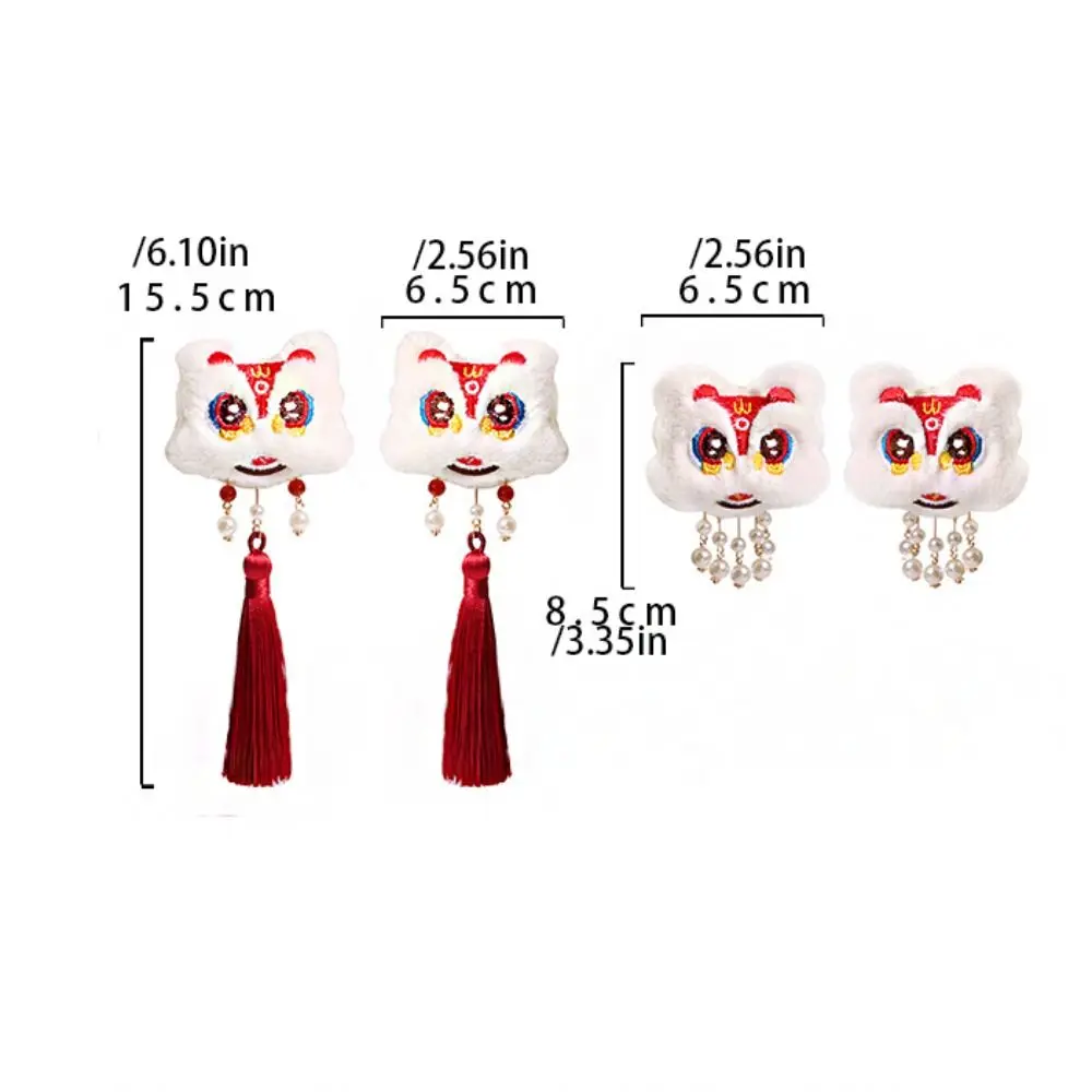 Lion Dance Children Red Hairpin Cloth Tassel Chinese New Year Headwear Girl Hair Accessories Ancient Headwear