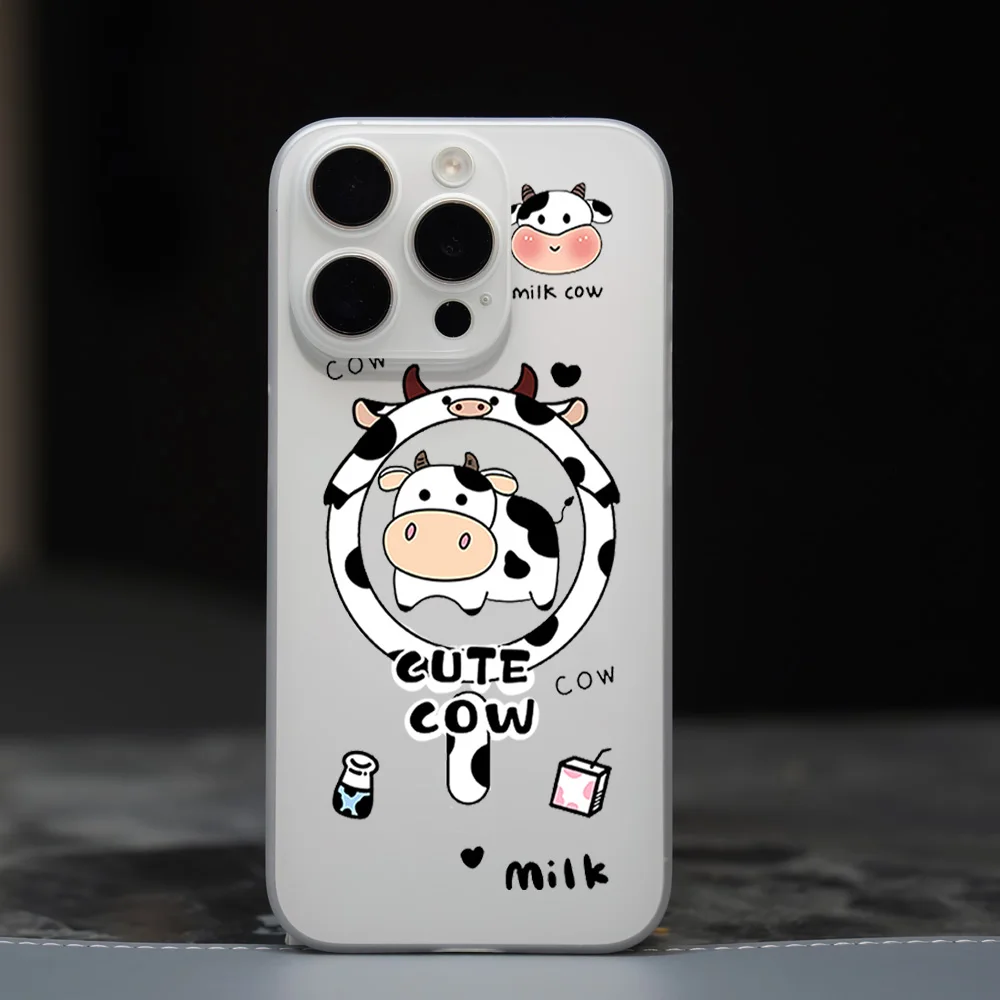 Cute Mike Dairy Cow Phone Case for iPhone 12 11 13 14 15 16 Max Pro Plus Magsafe Magnetic Wireless Cover