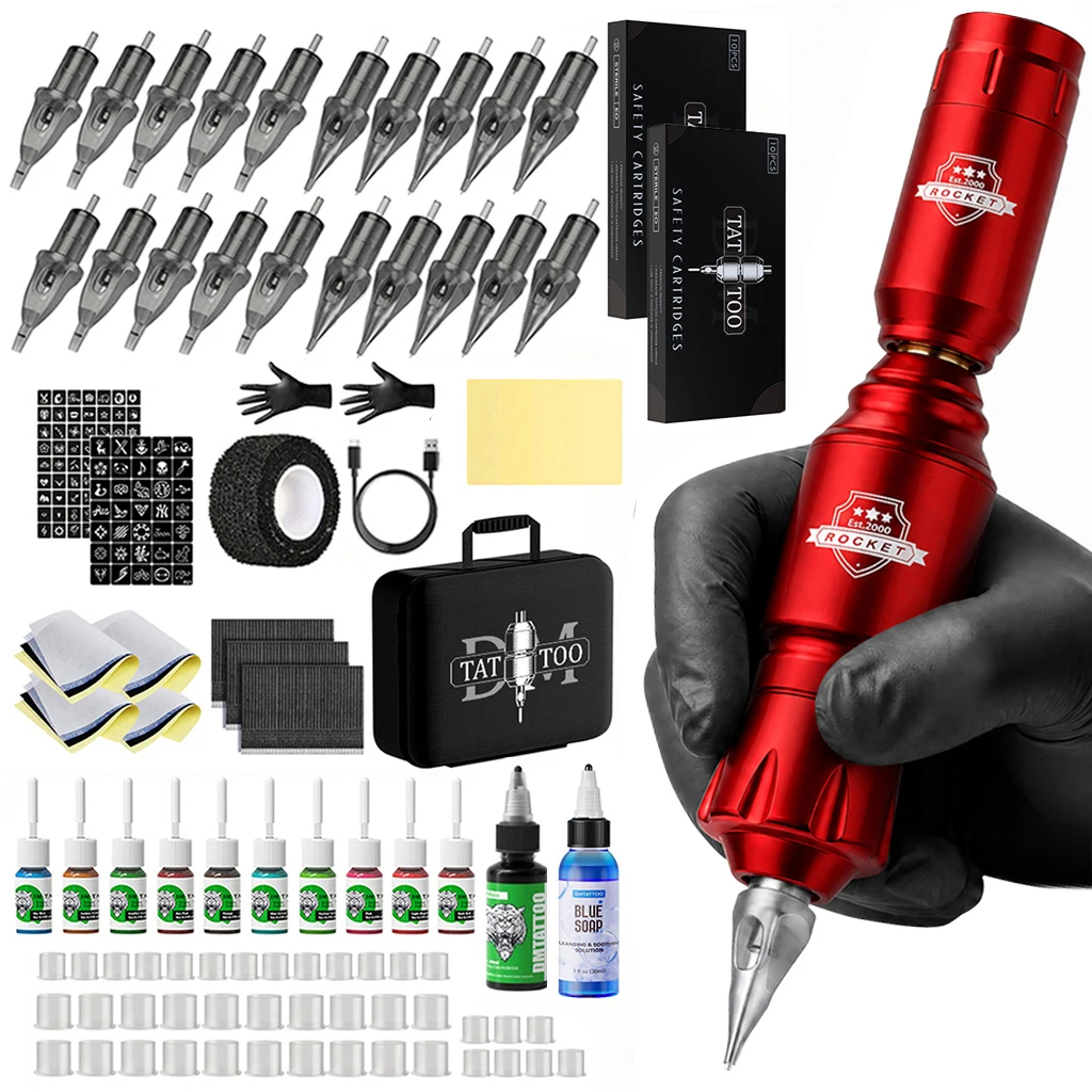 DM Tattoo Machine Kit Wireless Tattoo Pen Rocket Tattoo Machine With 1200mAh Wireless Tattoo Battery Permanent Makeup Tattoo Kit