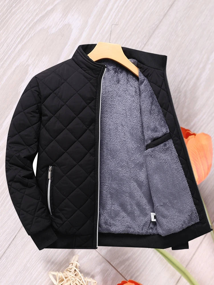 

Winter Thickened Short Cotton Jacket Men's Outerwear Warm Fleece Lined Stand Collar Casual Style Standard Fit Fashionable