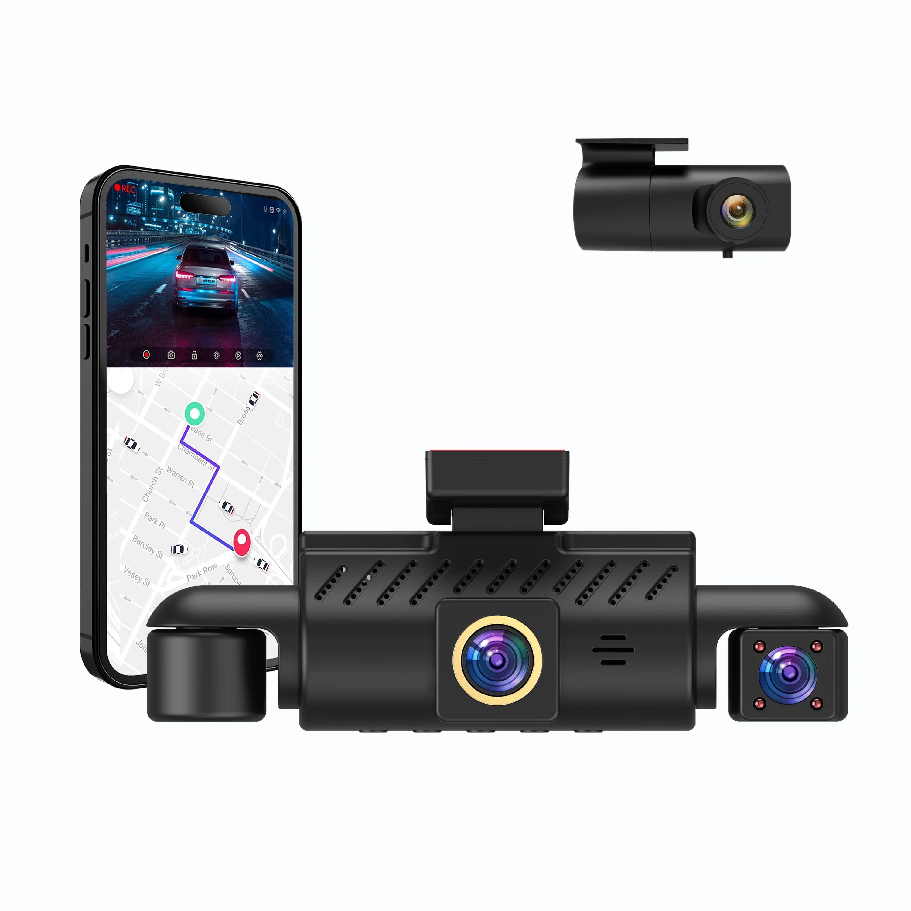 

High-end dashboard cam front and rear 4k inside and outside DVR 3.0 inch LCD 4 channel black box F1.6 with Wifi application