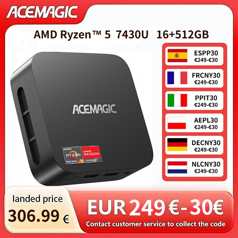 ACEMAGIC K1 MINI PC AMD Ryzen 5 7430U 16GB RAM 512GB SSD Windows 11 Pro MINI Komputer Wifi6 BT5.2 Wyświetlacz 4K Lekki Mini PC do Gier