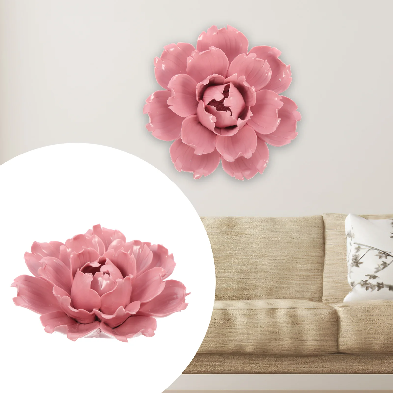 Peony Ceramic Flower Wall Hanging Decoration Porcelain Flower Wall 3D Flower Wall Sculptures Inspirational Wall Decor for