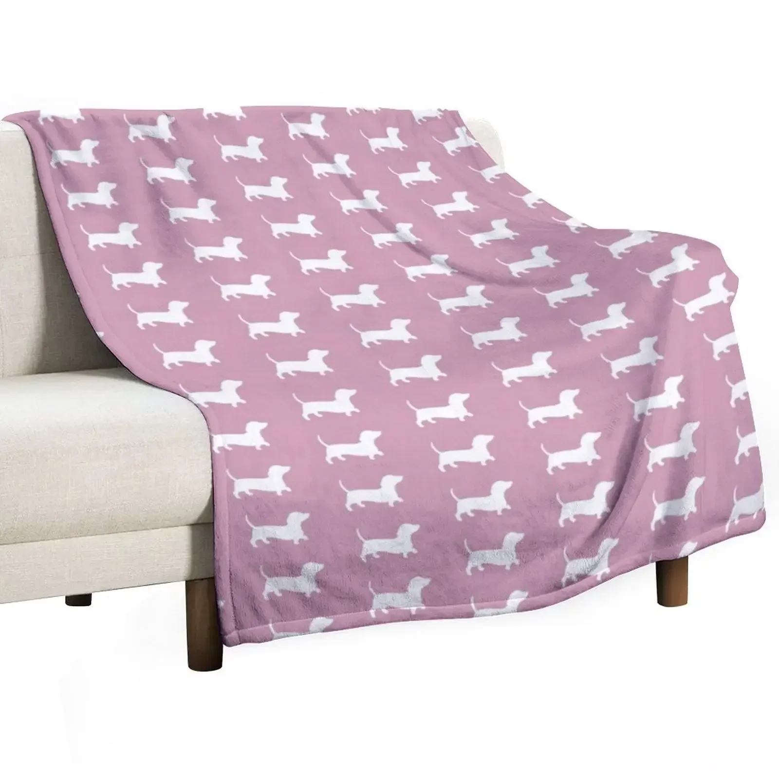 Plain Dusty Pink With Daschund Silhouette Throw Blanket Summer Giant Sofa Cute Plaid valentine gift ideas Blankets