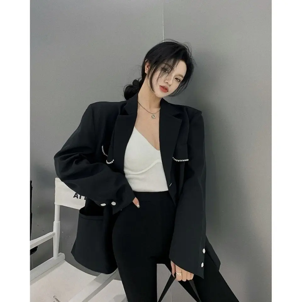 Luxury Black Blazer Long Sleeve Jacket Women Suit Korean Chic Office Lady Women's Clothing Coat Spring Autumn Streetwear Coats