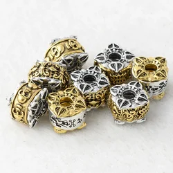 5 Pcs Antique Silver Gold color Square Loose Bead European Big Hole Spacer Beads for DIY Jewelry Making Charms Bracelet Finding