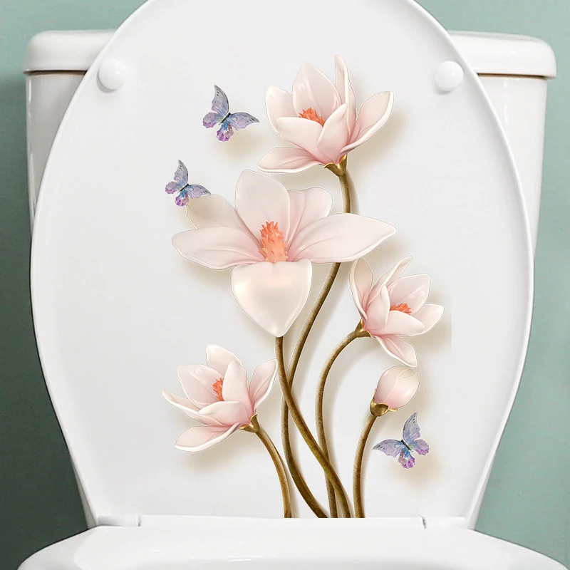 Flower Toilet Stickers Bathroom Seat Cover Sticker Self-adhesive Removable Waterproof PVC Sticker Refrigerator Posters