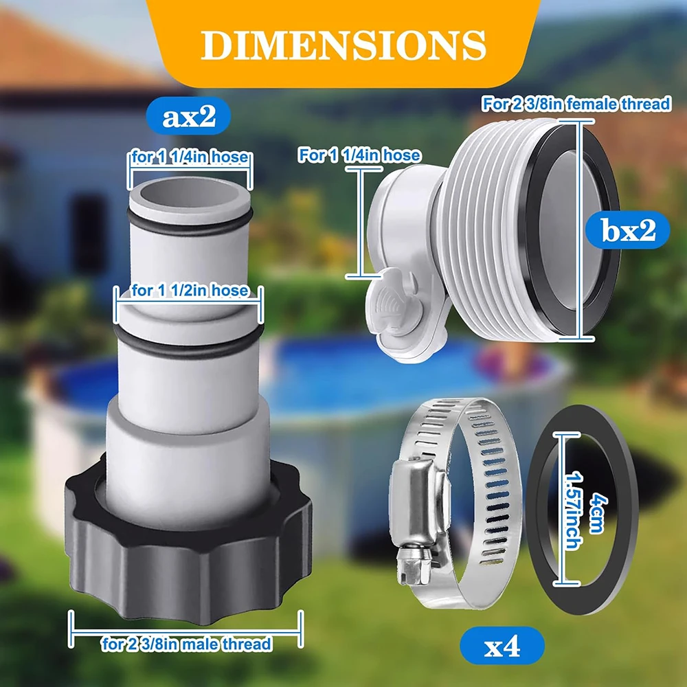 4PCS Pool Hose Adapter for Intex Hayward Pump Threaded Heavy Duty Chlorine Resistant Conversion Adapter Fitting for Swimmin Pool