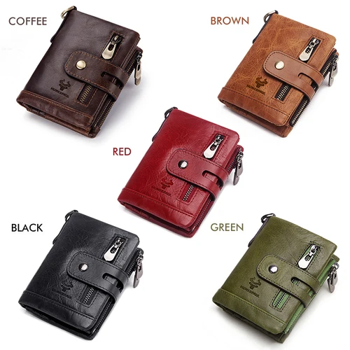 Imagen 2 del producto HUMERPAUL 100% Cartera de cuero genuino con tarjetero de alta capacidad para hombre, monedero corto con doble cremallera RFID, bolsillo plegable para monedas