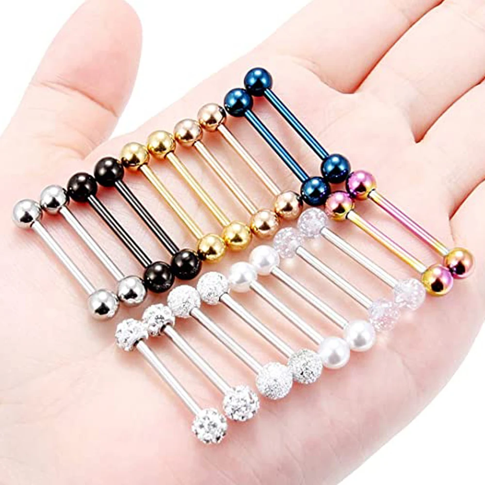 14G Tongue Rings Nipple Rings Surgical Steel Barbell Nipplering Body Piercing Jewelry for Women Men 12MM 14MM 16MM 18MM Bar Leng