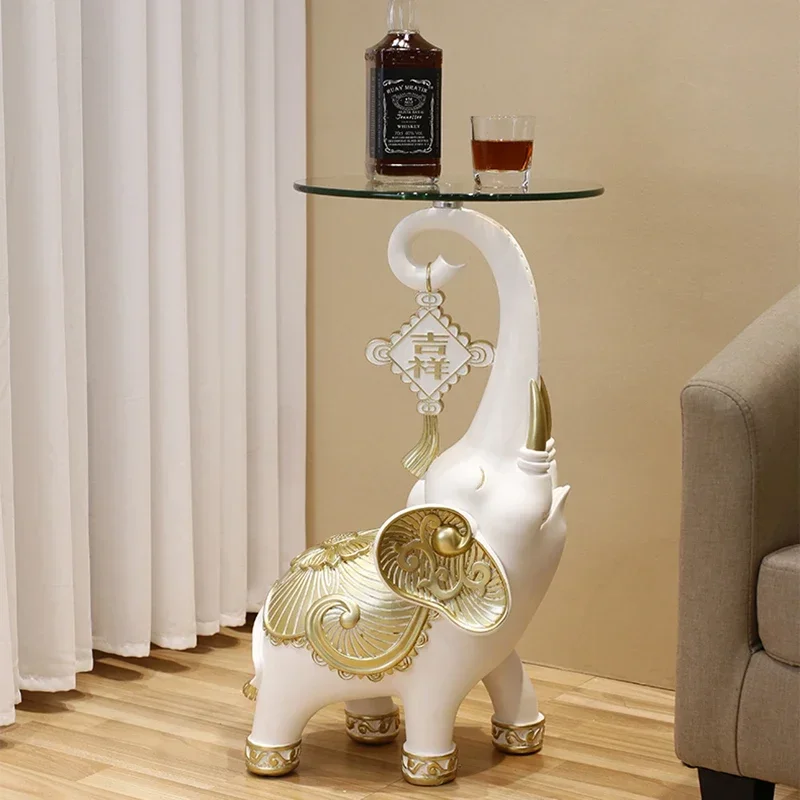 Home Decor Large Elephant Statue Coffee Tables Living Room Decoration Resin Statuette Indoor Mobile Bedside Table Furniture Gift