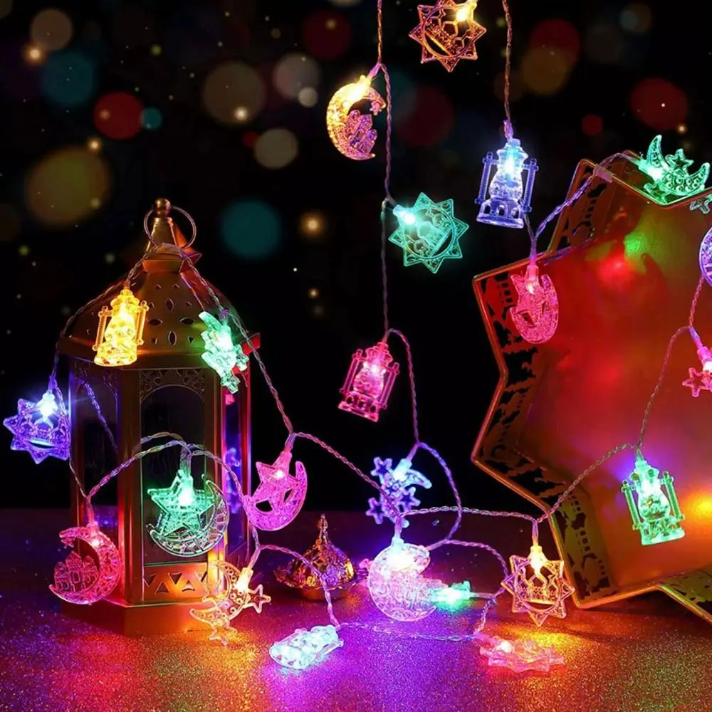 New 1.5M 10LED EID Mubarak LED String Castle Lantern Moon Star Led Lights String Colorful DIY Garland Lights Muslim