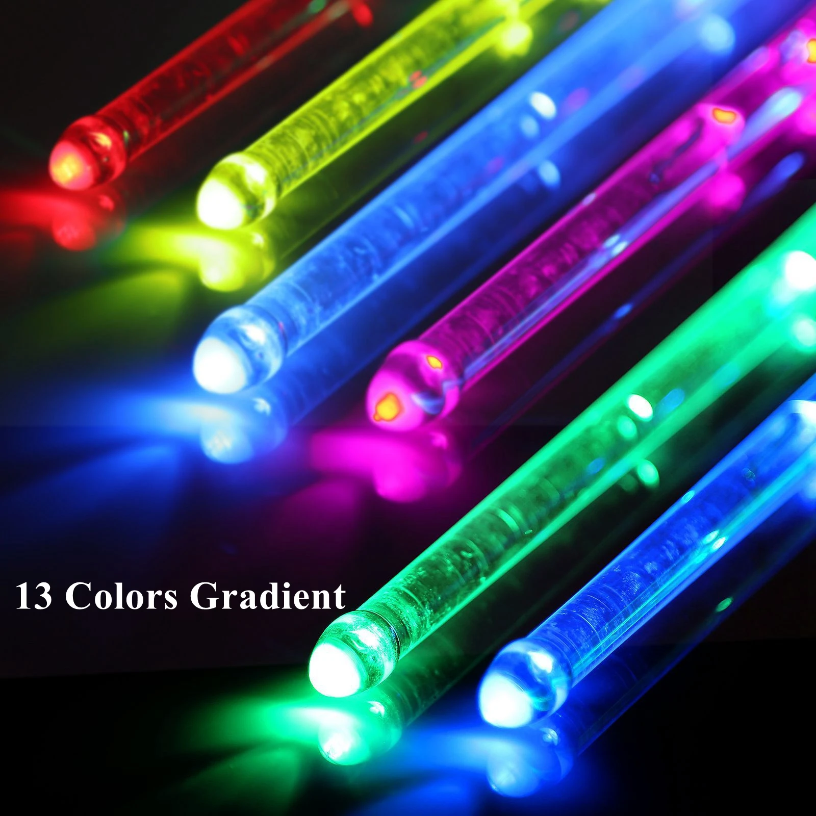 Built-in Lithium Battery LED Light Up 1/13/15 Colors Gradient Glow Drumsticks with Switch Professional Cool Drumsticks Tools