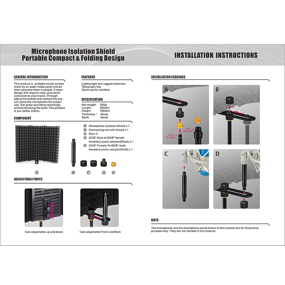 didyou 5 Panel Foldable Studio Microphone Isolation Shield Recording Sound Absorber Foam Panel view 6