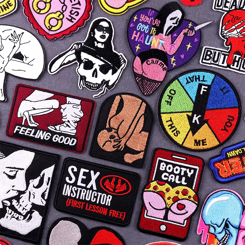 Sexy Punk Patch Iron On Embroidery Patches For Clothing Thermoadhesive Patches For Clothes Hip Hop Skull Embroidery Patch Badges