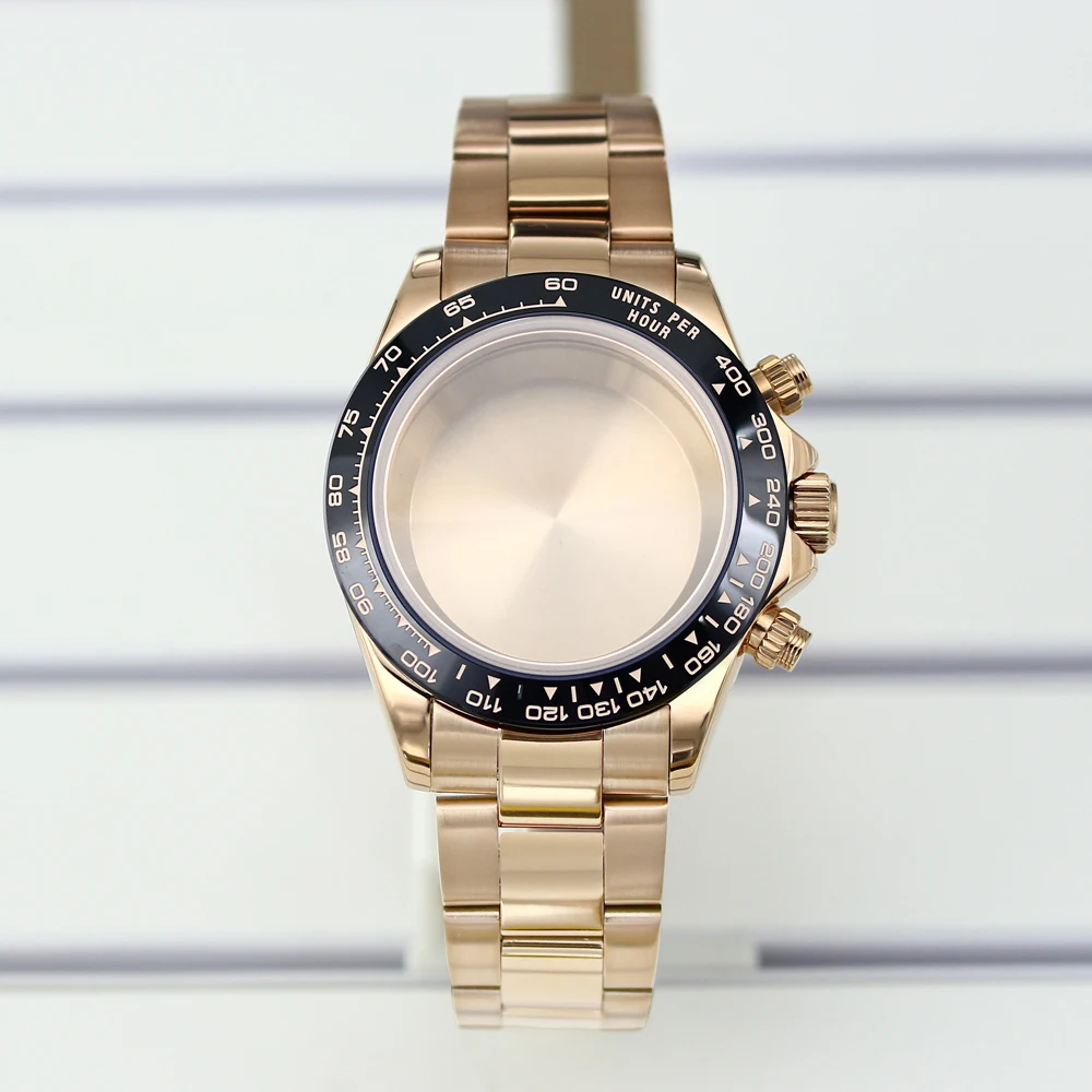 

VK63 39mm Watch Case Silver/Gold With Strap Solid Stainless Steel Sapphire Glass For VK63 Automatic Movement Watch Accessories