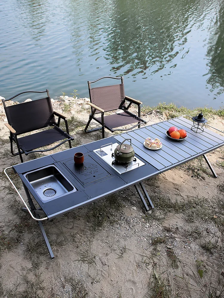 Outdoor camping foldable table Chicken rolls table travel barbecue aluminum alloy ultra lightweight portable picnic