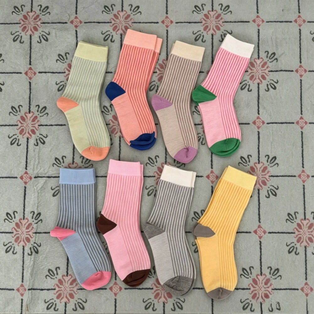 2026 New Color Matching Women Socks Autumn and Winter Breathable Medium Tube Socks Women Japanese Knitted Cotton Long Socks Gift