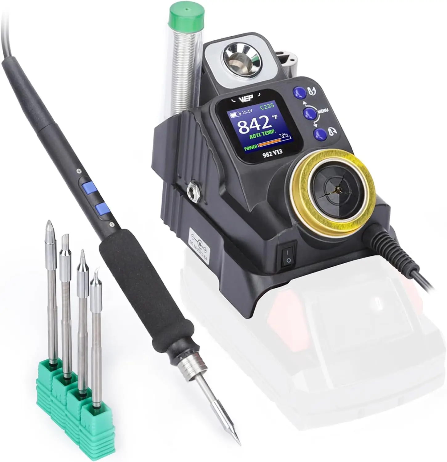

Cordless Soldering Station for Milwaukee 20V Battery, Fast Heating, LCD Display, Sleep Mode, 5 Tips, Solder Wire