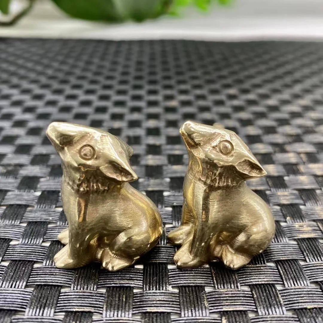 High Quality Brass Wolf Carvinh Carved Animal Figurine Healing Energy Crafts Home Office Decoration As Gift 1PCS