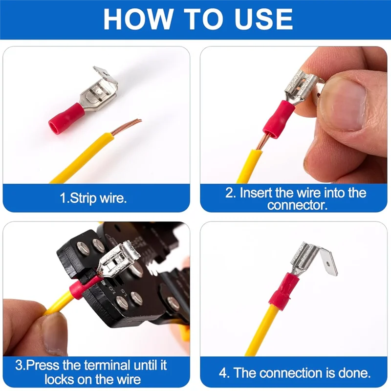 ABLU-15Pcs conectores de pá piggyback semi-isolados, kit de sortimento de pá, terminais de crimpagem de cabo fêmea/macho, 22-10 awg