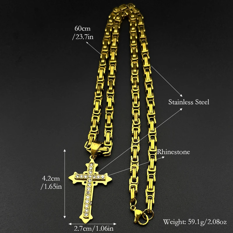 الراين يسوع الصليب قلادة قلادة للنساء الرجال الذهب اللون الفولاذ المقاوم للصدأ الكاثوليكية الهيب هوب البيزنطية سلسلة مجوهرات هدية #6