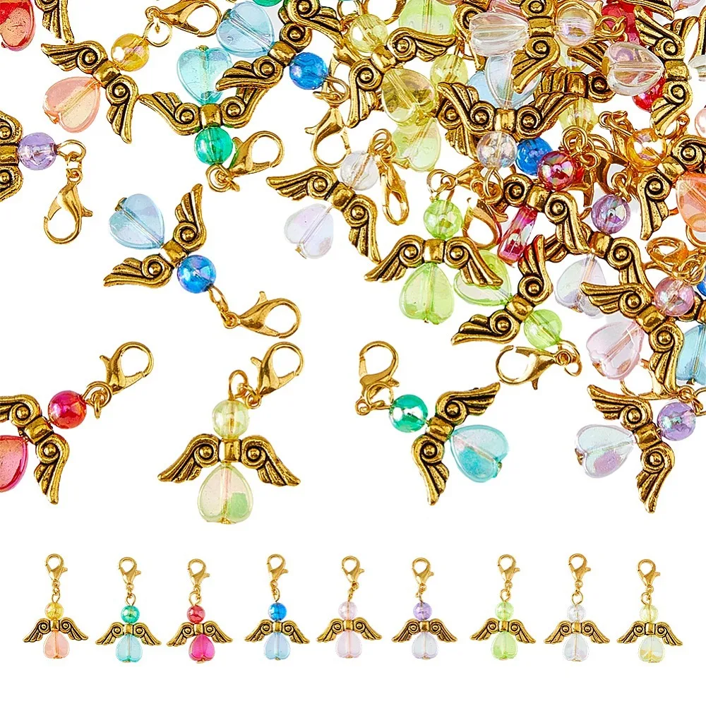 

1set 36pcs 9 colors Acrylic Decorations with Zinc Alloy Lobster Claw Clasps Angel Mixed color 35mm 4pcs/color