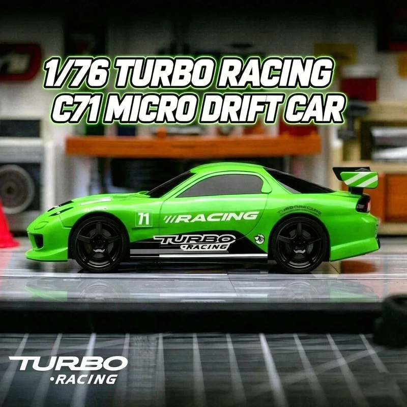 New 1/76 Turbo Racing C71 Green Upgraded Super Micro Remote Control Rear Drive Racing RC Electric Desktop Drift Model With Light
