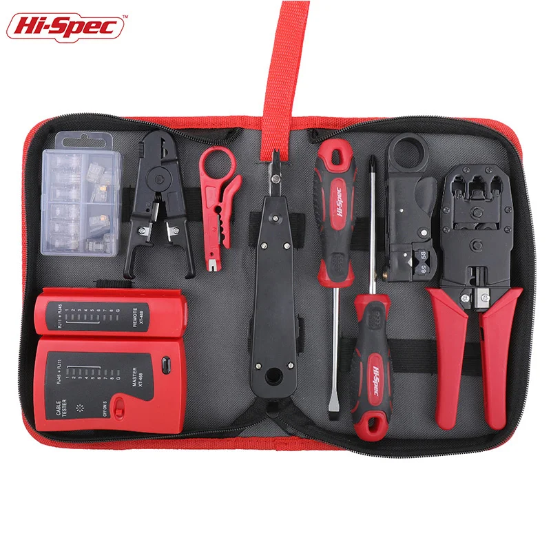 Hi-Spec Network Repair Tool Professional Network Cable Tester RJ45 LAN Cable Tester Crimper Crimping Stripper Cutter Kit