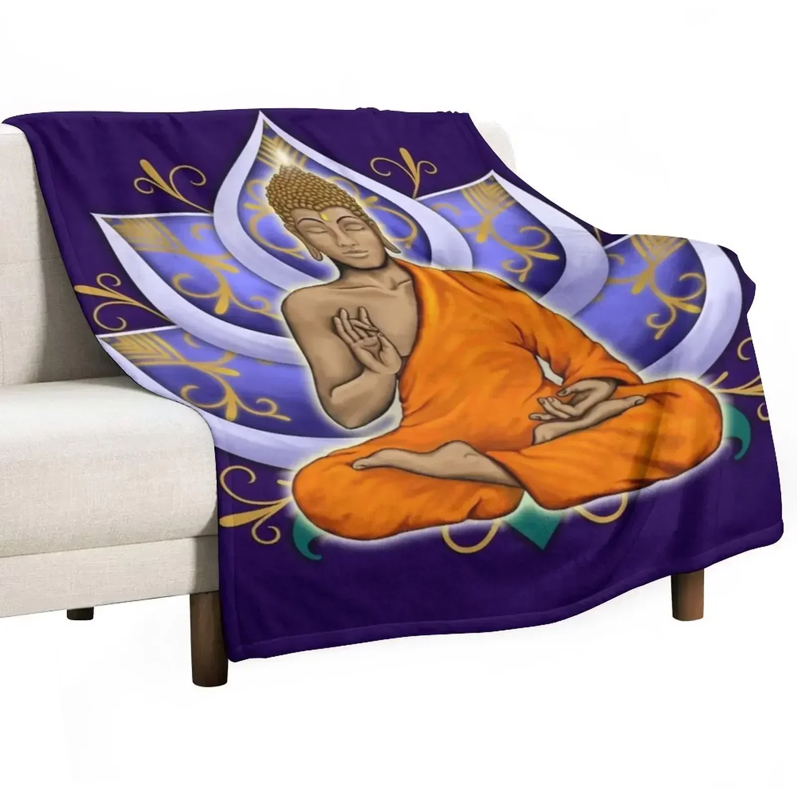 Abhaya Mudra Buddha with Violet Lotus Flower Throw Blanket for winter Furry Thin Blankets