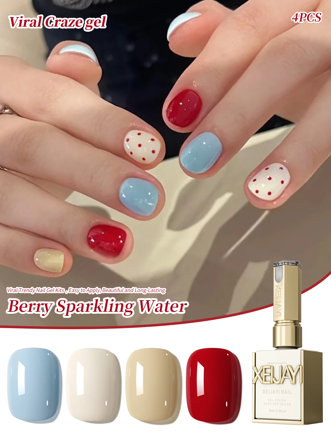 4pcs 15ml colorful Red Blue Gel Nail Polish Set Starter Pure Soak Off No Wipe Nail Gel Polish Suitable For Spring And Summer