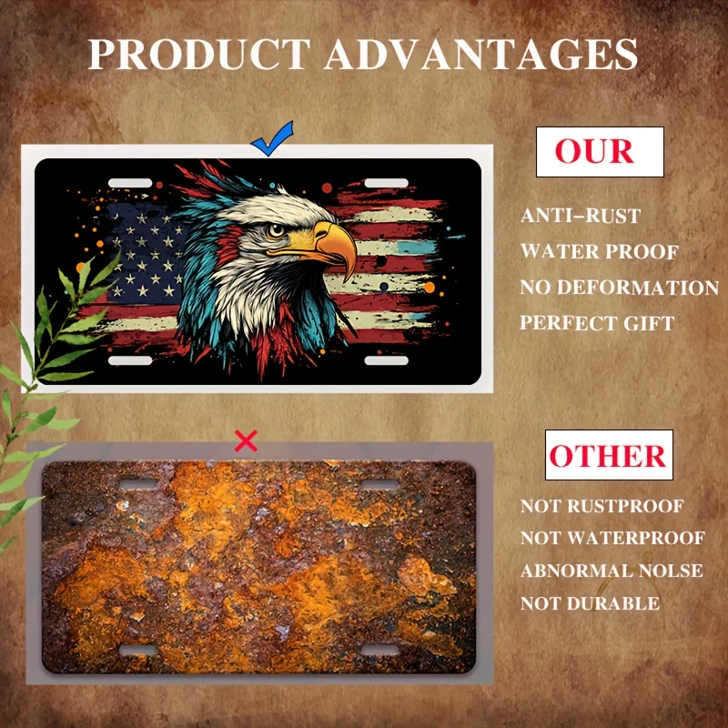 2D Flat, Colorful Exploding Eagle Head License Plate | Casing and Plaque, Fun Standard License Plate, Unisex Car Decoration