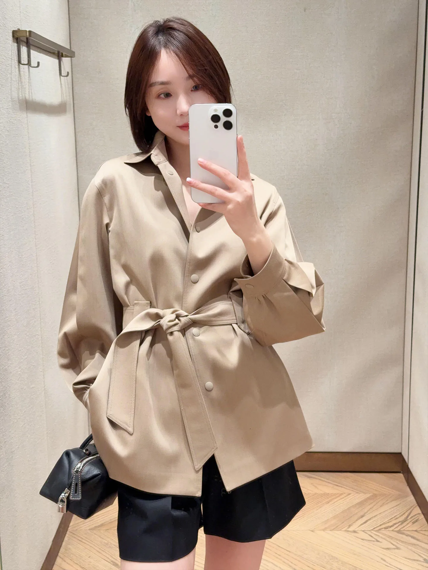 

Ele Belted Apricot irt Women's Loose Slimming Commute Sle Top Spring 2026 New Arrival Ladylike Long Sve Button up
