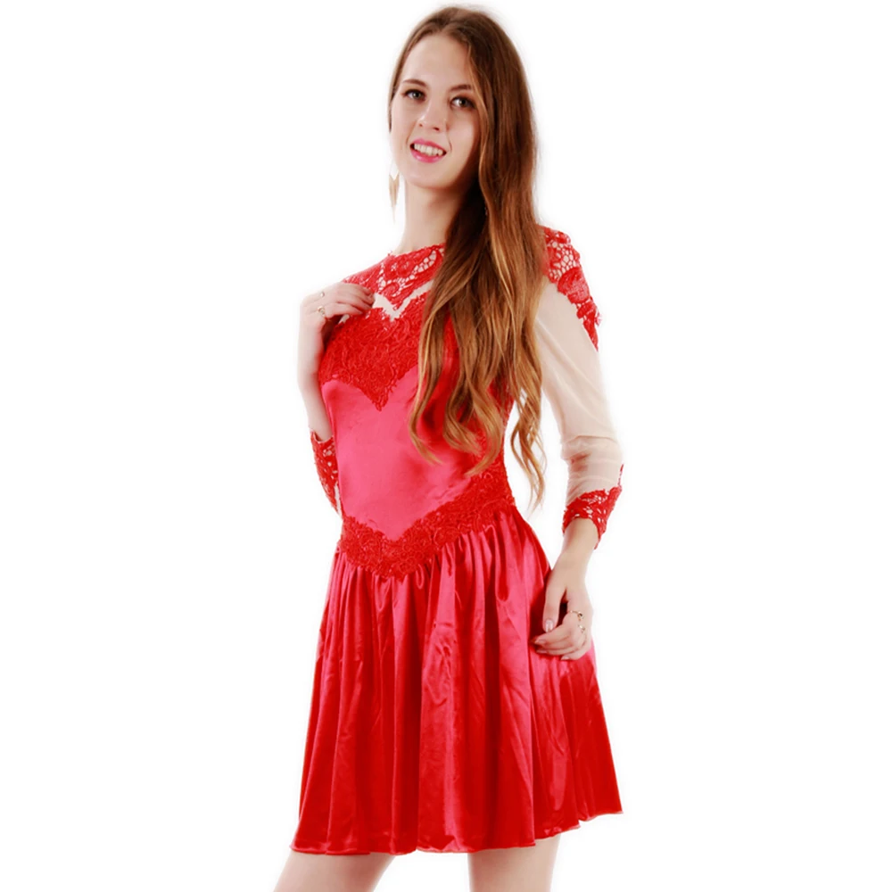 Dames zomer 2025, trendy lange mini-jurk met pofmouwen, uitgehold kant, V-hals, A-lijn, ruches, zwierige strandzonnejurk