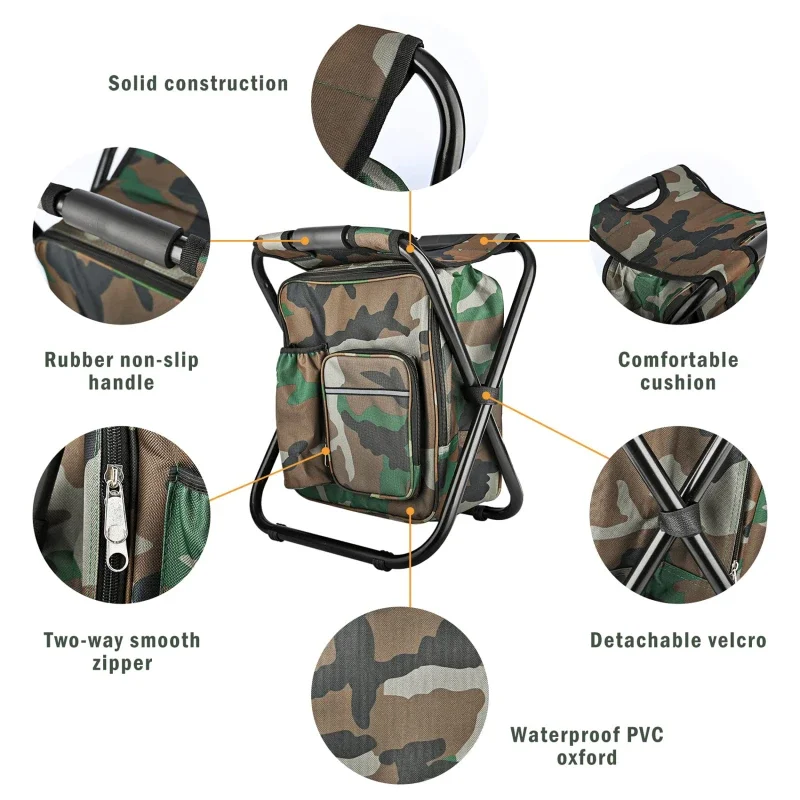 Silla de pesca plegable 2 en 1, mochila de pesca, sillas, taburete, práctico, resistente al desgaste, para caza al aire libre, equipo de escalada