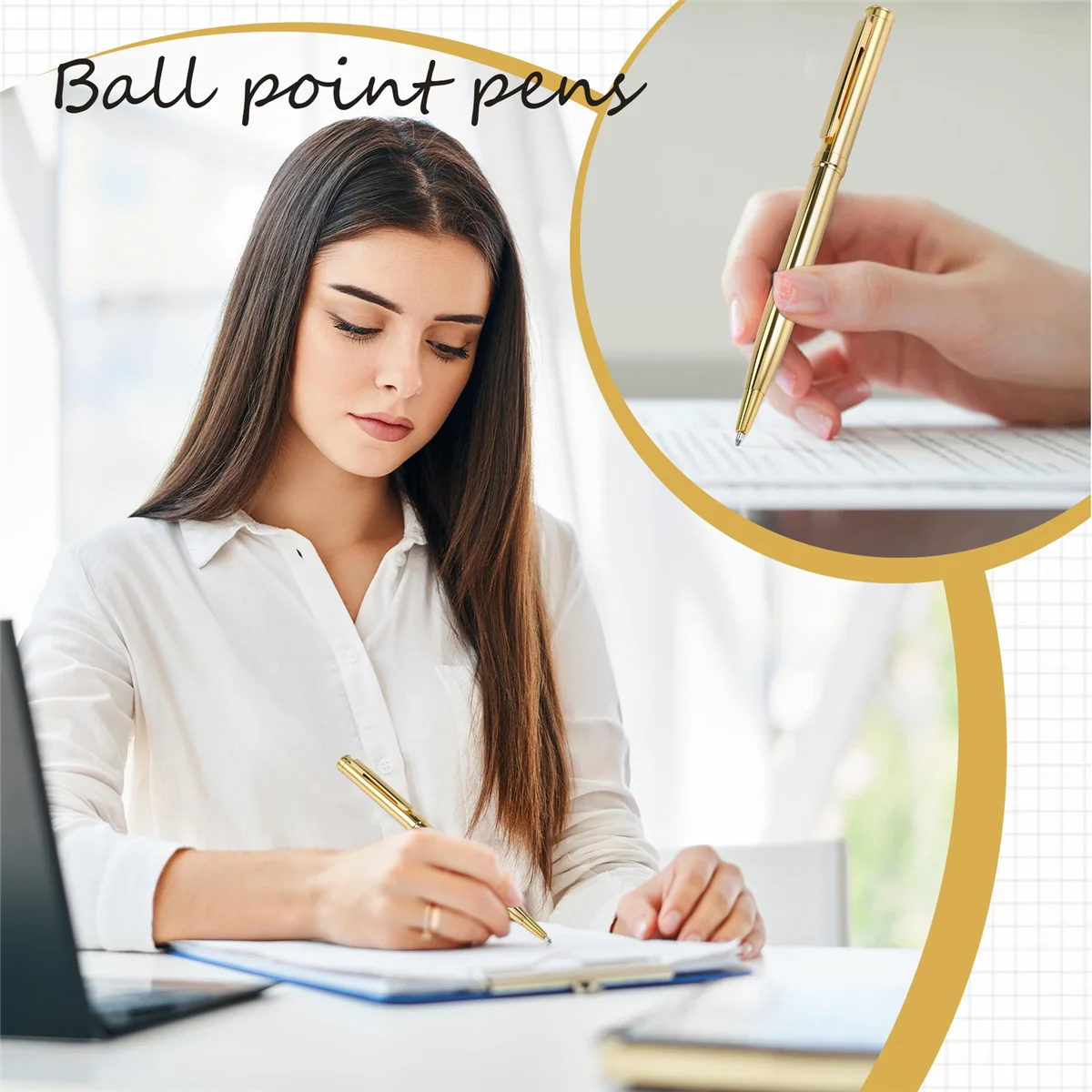 Metal Ballpoint Pen Stainless Steel Rotating Ball Pen for School Office Bright Writing Point 1.0mm (Golden)