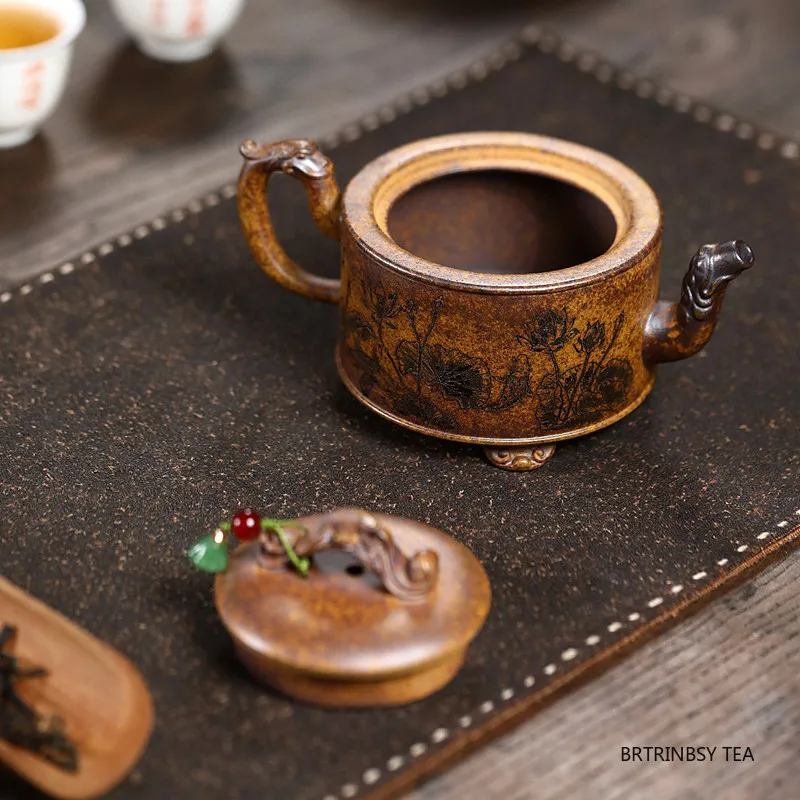 240 مللي تقليد ييشينغ الأرجواني الطين أباريق الشاي غلاية التجميل المنزلية اليدوية لوتس نمط براد شاي الصينية Zisha طقم شاي الشاي