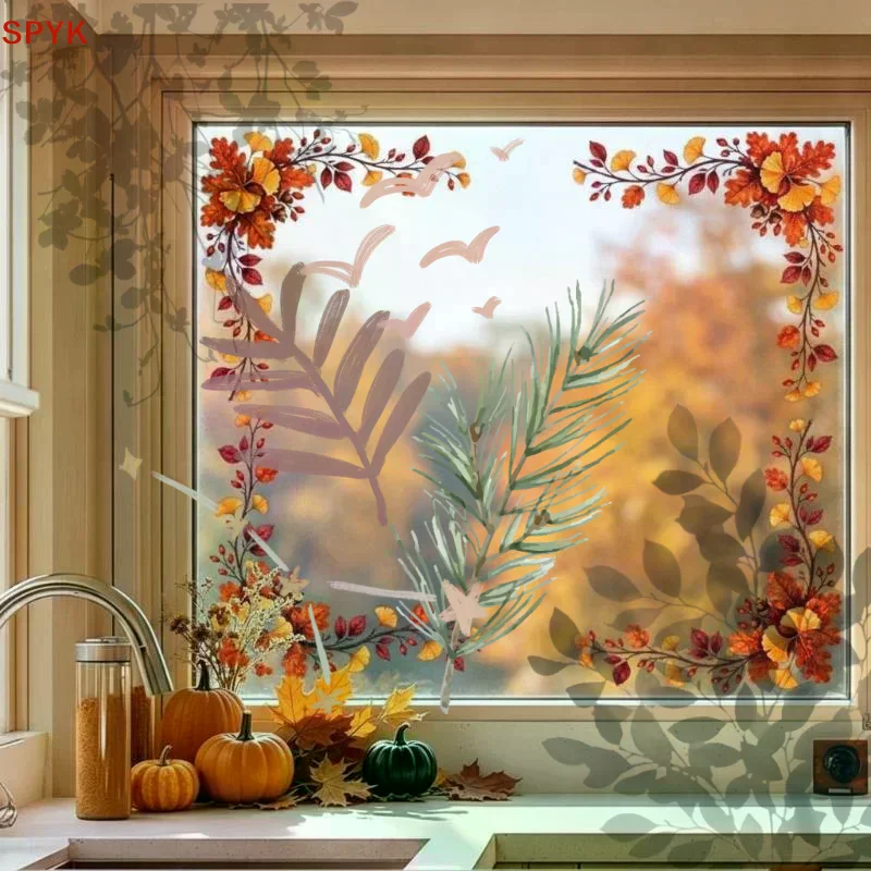 Reusable Autumn-Themed Window Clings Featuring Sunflowers And Pumpkin PVC Static Cling Decals For Smooth Glass