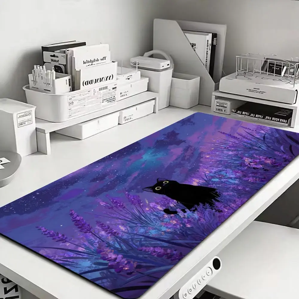 Kawaii Black Cat Starry Sky Mouse Pad, Large Extended Waterproof Anti-slip Gaming Desk Mat for Office & Laptop Keyboard