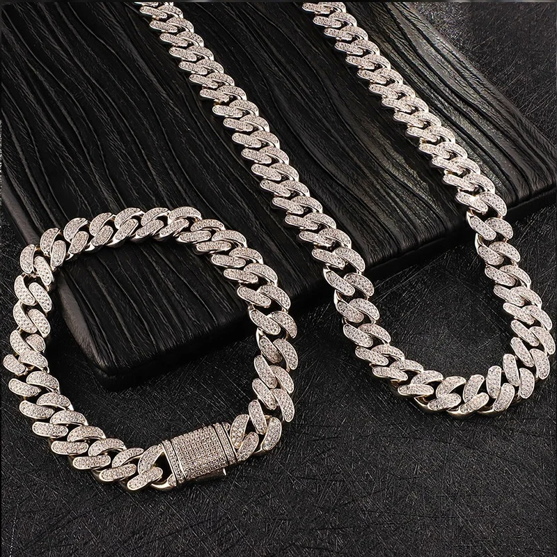 Factory Wholesale Bust Down Iced Out Zircon Moissanite Brass 12mm Hip Hop Cuban Link Chain Necklace for Men