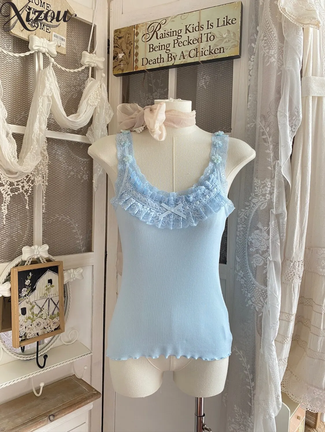 

Японский кружевной топ-камизоль для женщин, готический стиль Y2K, сексуальный, с открытыми плечами, облегающий, с бантом, кружевной вязаный топ на бретельках, для девушек, на лето 2026 года